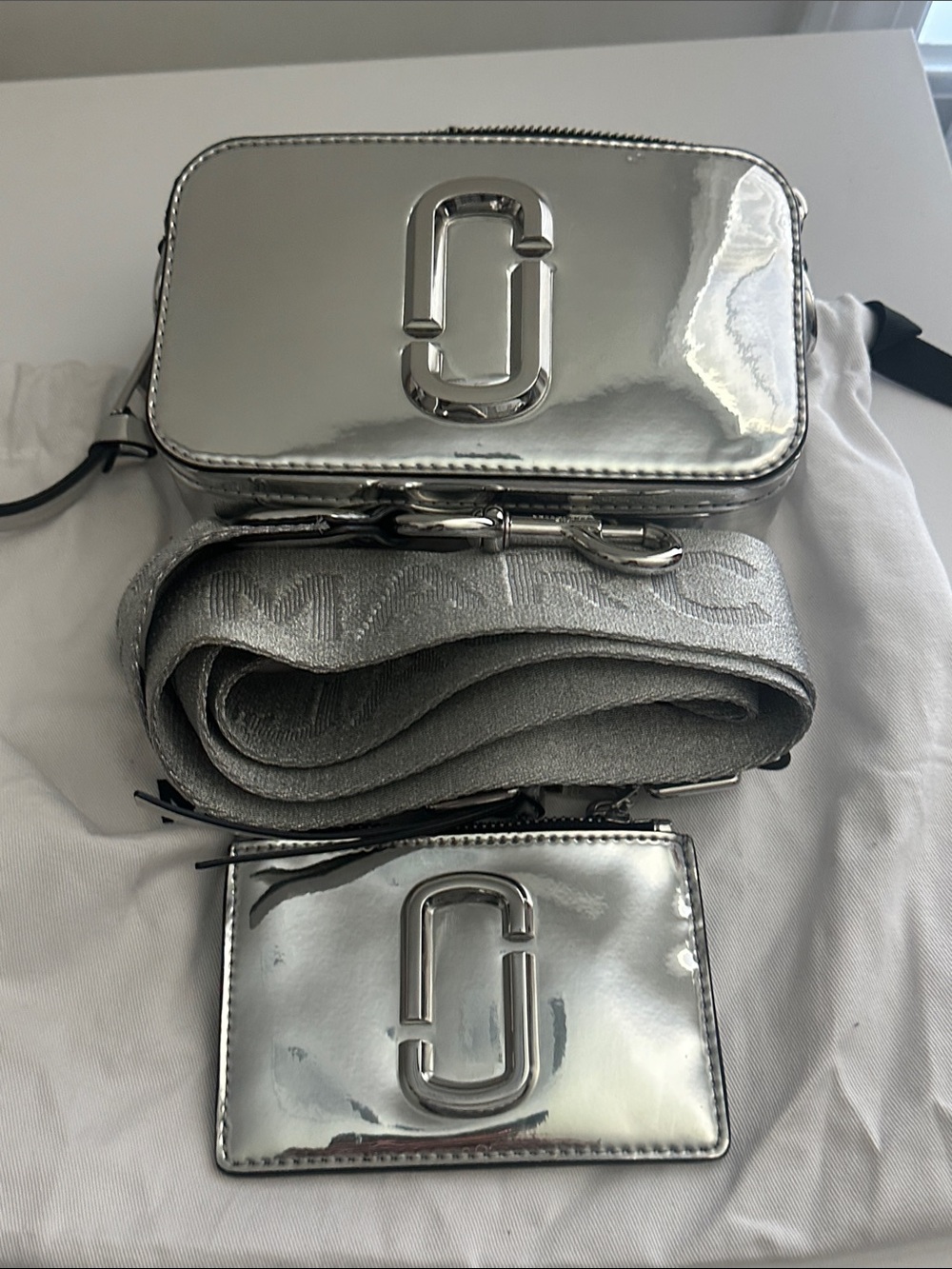 Marc Jacobs Metallic Silver Snapshot Camera Crossbody with Card Case